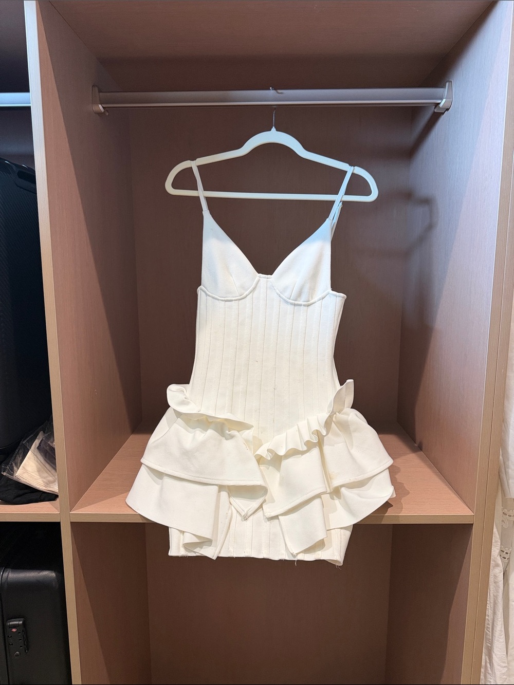 White Ruffle Mini Dress with Corset Bodice